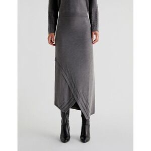 Scalpers Asy Crossed Scrub Cable Knit Skirt Crossover Hem Grey Melange Size XS